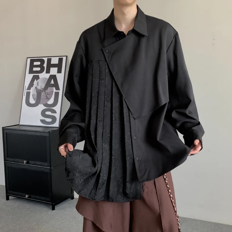 [OIMG] High Weight New Chinese Niche Yamamoto Style Pleated Irregular Splicing Long Sleeved Shirt