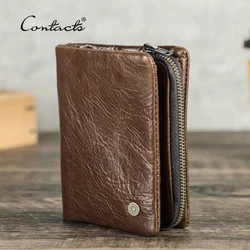 CONTATC'S New Short Wallet Men Genuine Leather RFID Bifold Wallet with Credit Card Holder Luxury Zipper Male Coin Purse Small