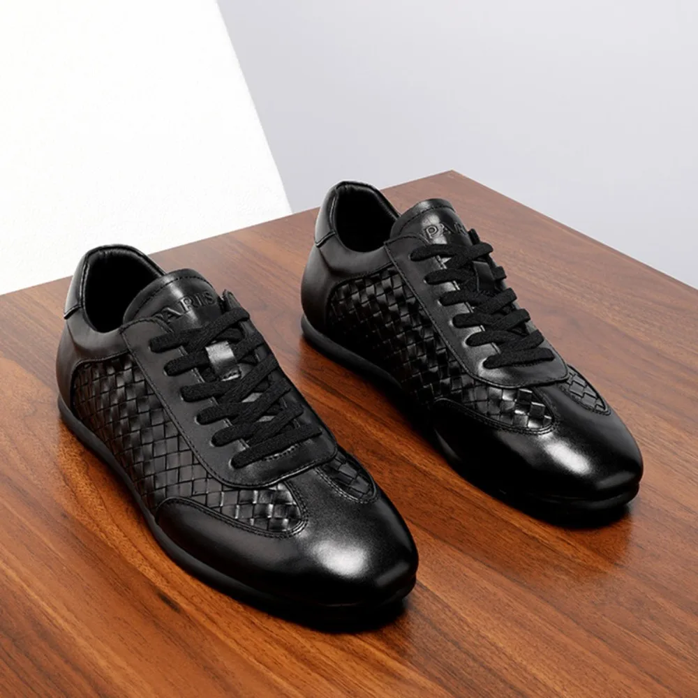 2026 Men Genuine Leather Training Shoes Woven Thin Sole Lightweight Casual Sneakers Fashion Trendy Leather  Shoes