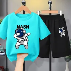 Summer Boys Clothes T-shirt & Shorts 2 Pieces Set Teenage Girls & Boys Printed Spaceman Tracksuit Fashion Casual Top & Bottom Ou