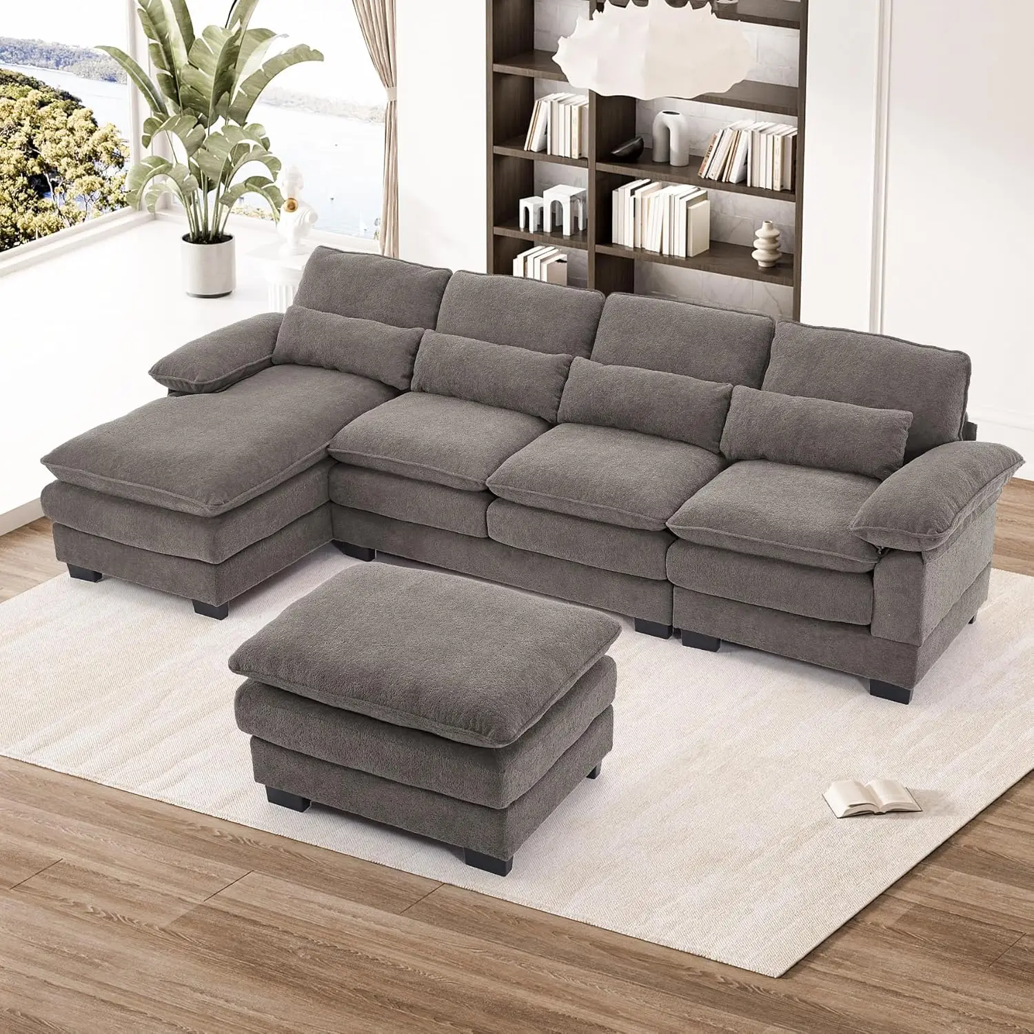 U Shape Sectional Sofa Cloud Couch Comfy Modular Sofa,  L-Shaped Sleeper Sofa with Chaise Lounge, Ottoman & Pillows