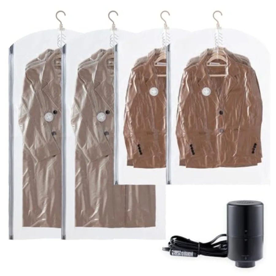 

Подвесные вакуумные пакеты для хранения с электрическим насосом для экономии места, для одежды, путешествий, пальто, органайзеры для шкафа, 2 длинных и 2 коротких