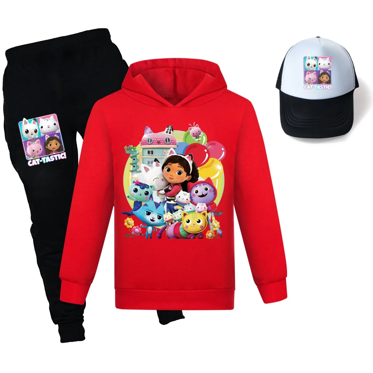 Conjunto de ropa de dibujos animados de Gabby Doolhouse para niños, ropa de Chat de Gabi para niñas, Sudadera con capucha + Pantalones de Jogging y sombrero para el sol, trajes de 3 piezas, primavera y otoño