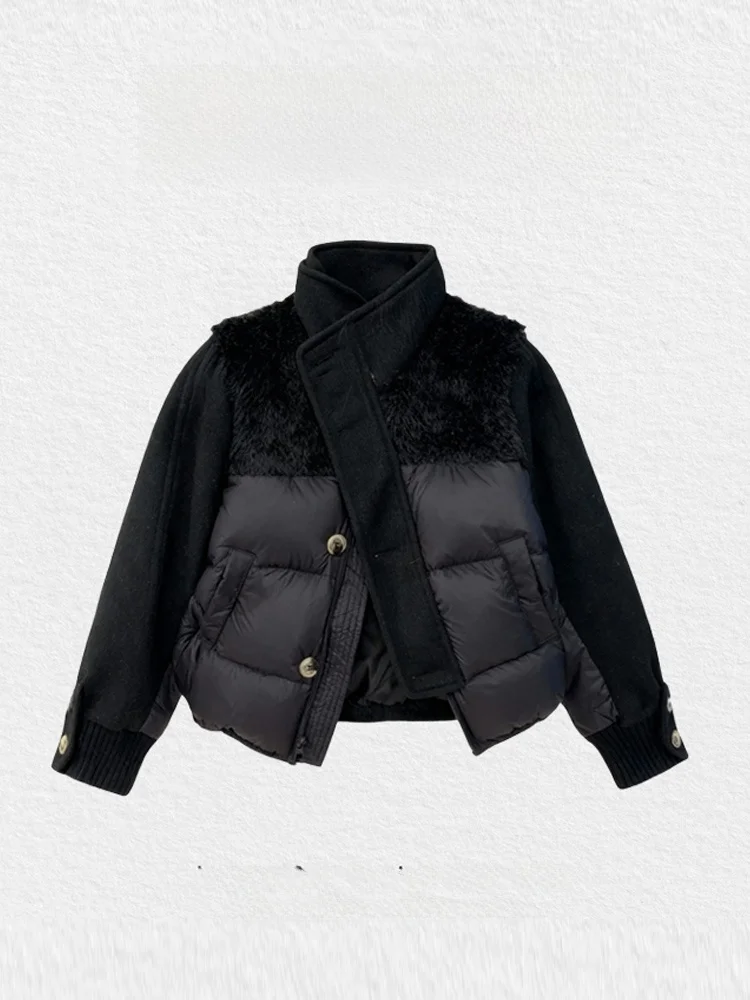 

Модная женская короткая куртка с воротником-стойкой из овечьего меха и пуха, универсальная зимняя новинка в корейском стиле