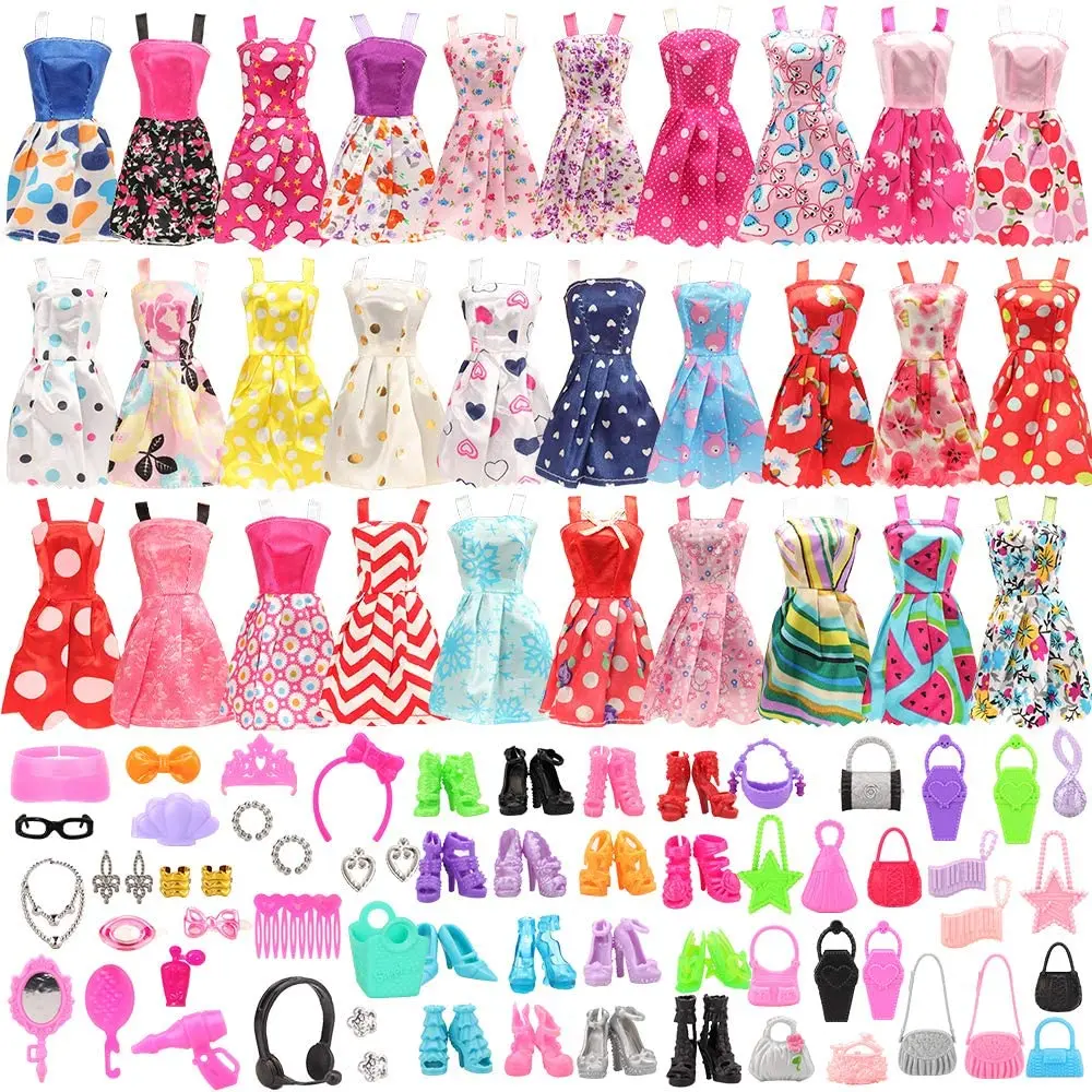 Barwa 75 Pcs Fashion For 11.5 inch Doll Clothes and Accessories=15 Pcs Fashion Dress 40 accessories 10 shoes 10 bags(NO Doll)