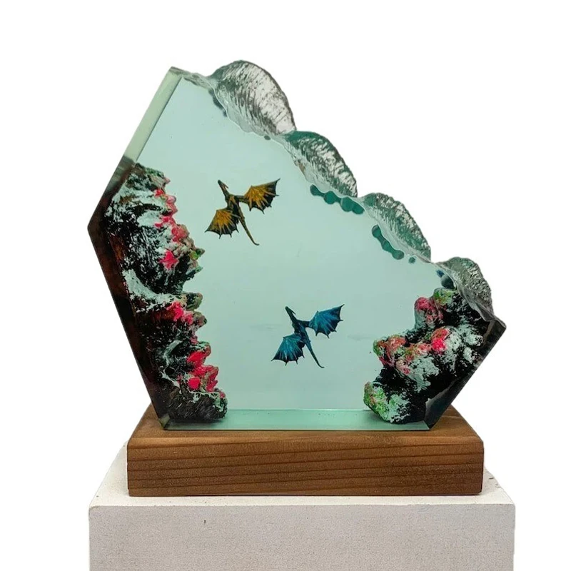 ドラゴン出発生物樹脂テーブルライト創造的なアート装飾ランプ飛龍テーマナイトライト USB 充電