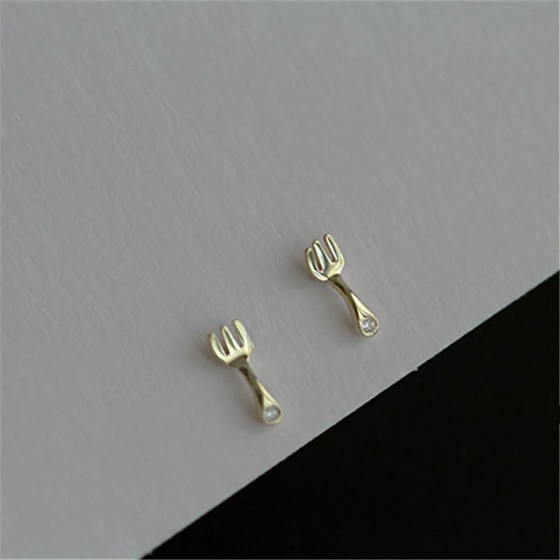 Funny Creative Fork Ice Cream Cake 925 Sterling Silver Earrings for Women Students Cute 14K Gold Plated Jewelry Accessories