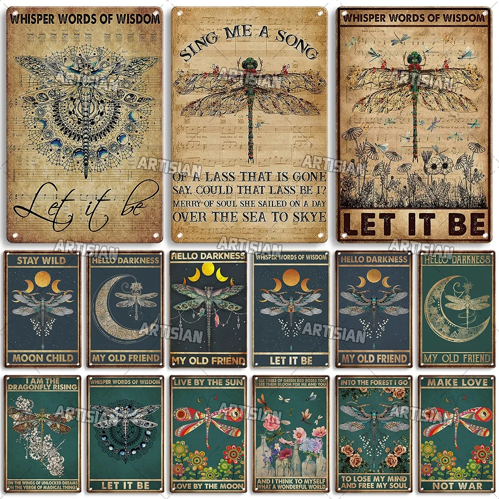 Artisian Insect Weathered Metal Sign Dragonfly Decorative Retro Tin Plate Wall Decor Garage Bar Pub Club Kitchen Home Man Cave