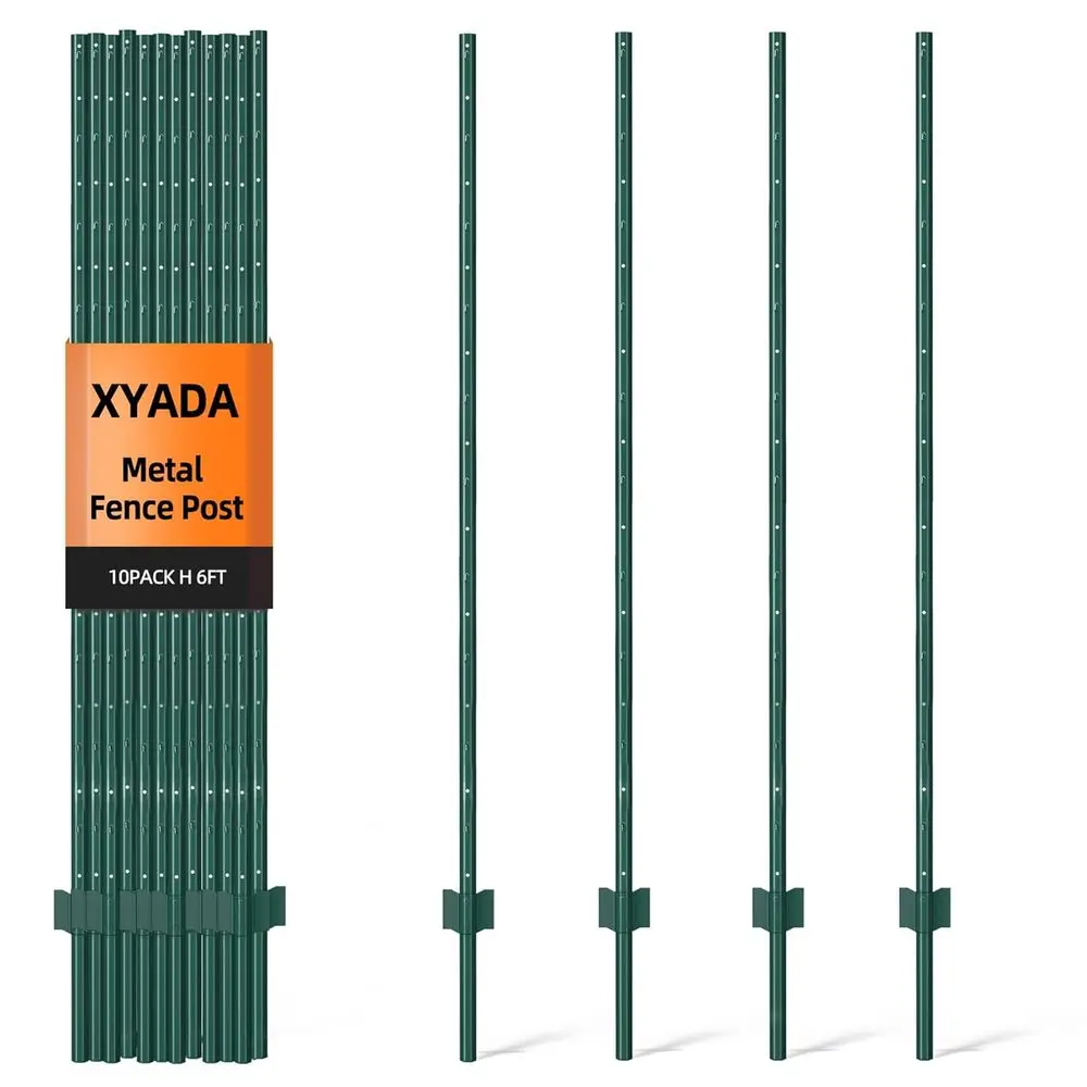 

Metal ence Post 6t, Heavy Duty Garden Post Pack o 10 Green