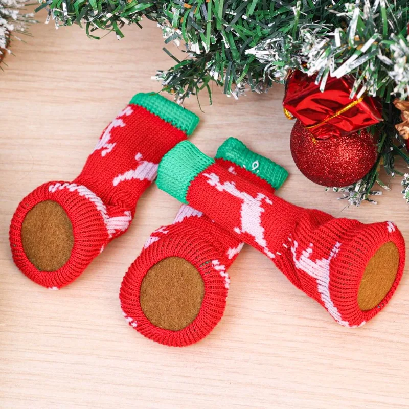 2/20PCS Christmas Foot Protection Covers Elf Desk Leg Covers Pet Socks Anti Slip Foot Cover Chair Dining Table Legs Xmas Supply