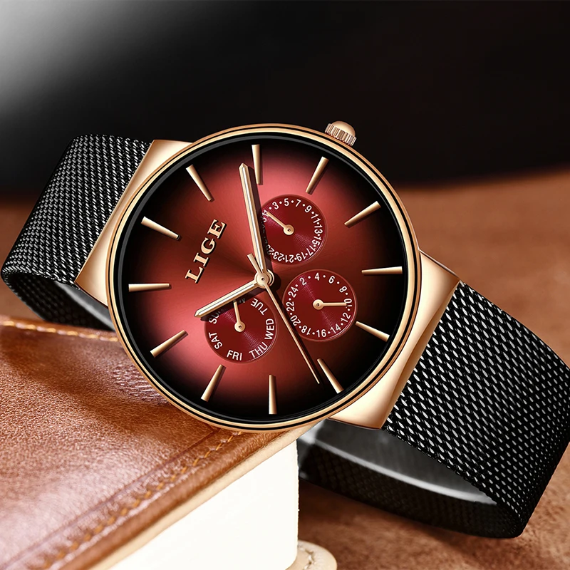 LIGE New Fashion Women Watches Top Brand Luxury Quartz Watch Women Mesh Steel Waterproof Ultra-thin Wristwatch For Women Clock