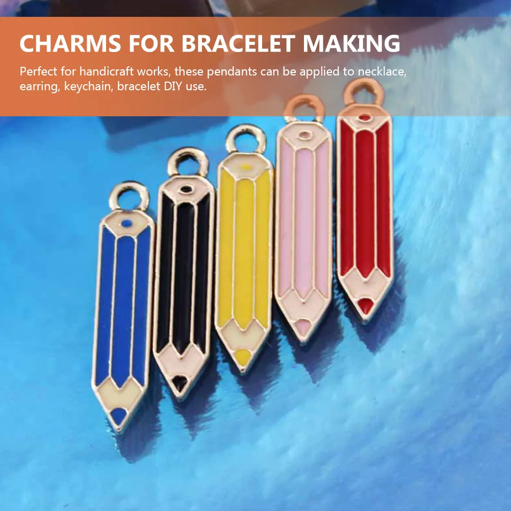 

50pcs Colored Pencil Shaped Alloy Charms for DIY Jewelry Crafts Necklace Earring Bracelet Accessories Students