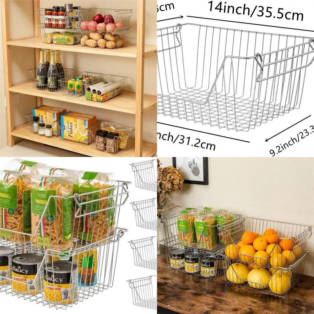 

6-Piece Stackable Metal Baskets for Kitchen Storage: Fruit, Vegetable, Pantry, Freezer Organization