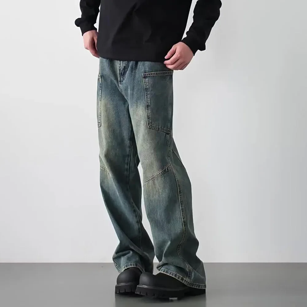 

Summer Men's Multi-Pocket Solid Color Straight Jeans American Retro Fashion Trend High Street Hip-Hop Simple Loose Men's Bottoms