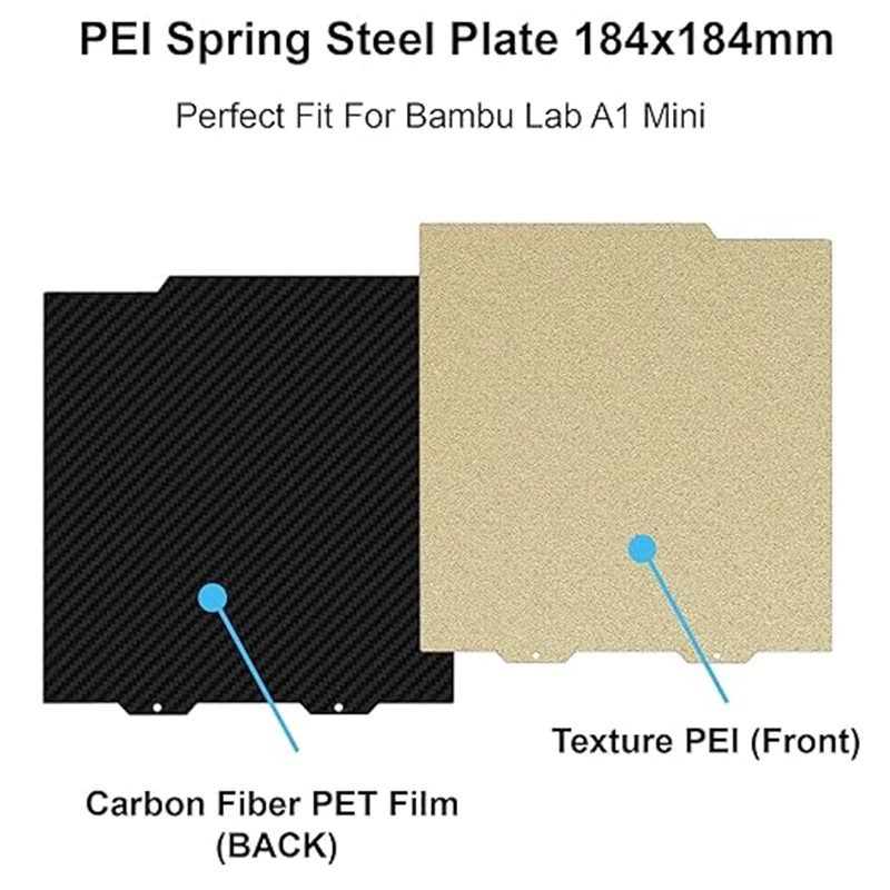 184 PEI+PET Double Side Build Plate for Bambu Lab A1 3D Printer Parts Textured PEI Carbon Fiber PET Spring Steel Plate Print Bed