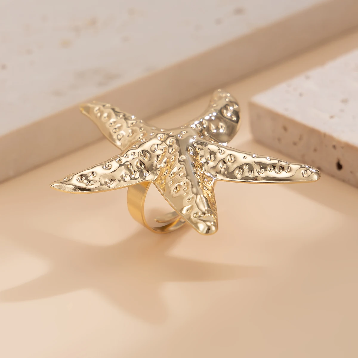 PuRui Trend Exaggerated Gold Color Big Starfish Conch Rings for Women Creative Punk Finger Ring Statement Party Banquet Jewelry image 6