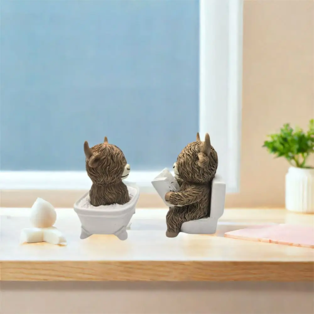 Crafts Resin Highland Cow Statue Decorative Realistic Cow Mini Figurine Cute Animal Sculpture Ornament Micro Landscape Model