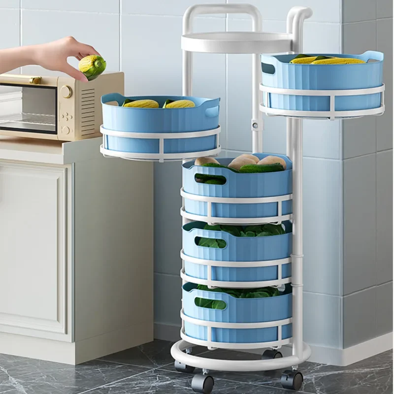 Rotating Kitchen Storage Shelf, Multi-Layer Organizer for Vegetables and Fruit, Floor-Standing Space-Saving Design