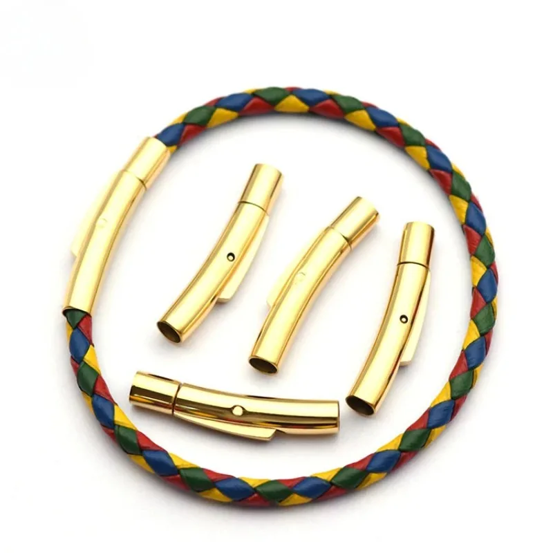 5Pcs/Lot Stainless Steel Snap Push Buckle Leather Cord Bracelet Spring Buckle Titanium Steel Jewelry Findings Wholesale