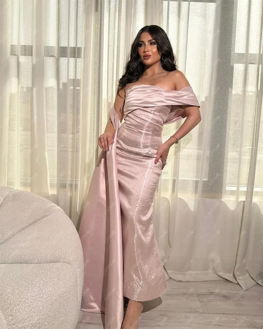 LIYYLHQ en Dubai vestidos de graduación sin tirantes para mujer, vestido de noche con cuentas de satén, vestido de ocasión Formal para mujer, vestidos de fiesta de boda