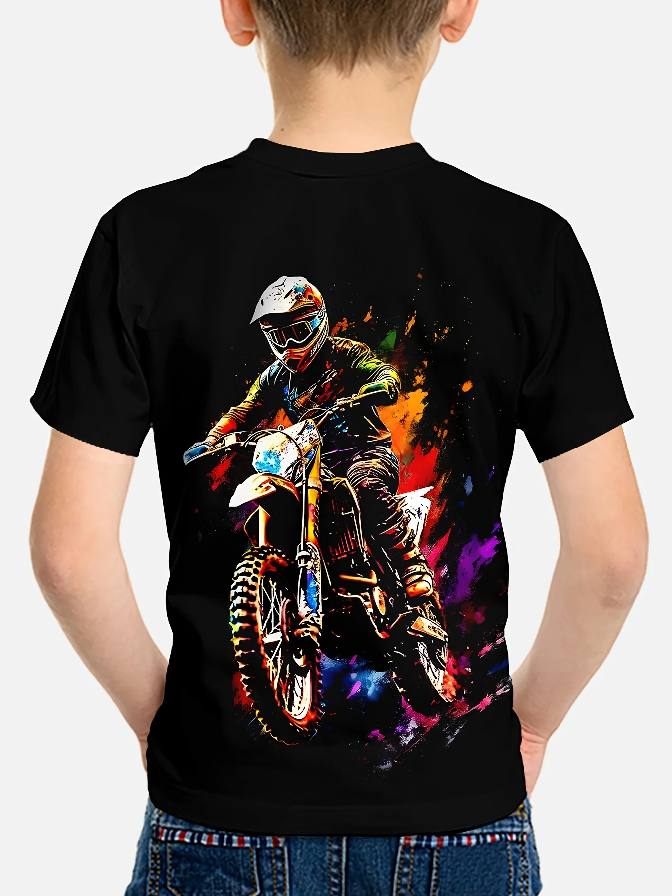 The 2025 summer new 3D printed children's T-shirt for motorcycle riders is comfortable, soft, lightweight and breathable