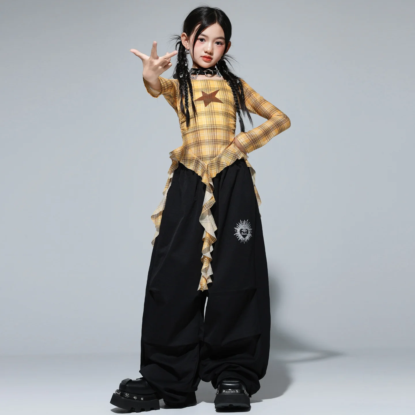 Girls Hip Hop Streetwear Irregular Crop Top Street Dance Pants Girl Group Clothes Set Kid Jazz Dance Costume