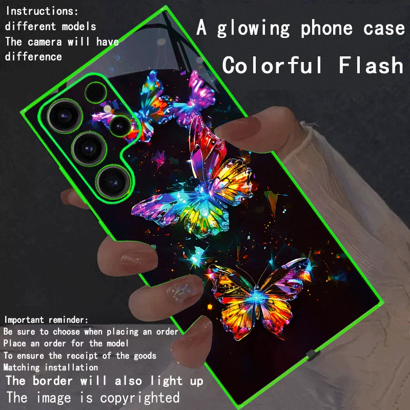 New Transparent Luminous Call Light Butterfly Phone Case For Samsung S27 S26 S25 S24 Ultra Z fold 8 6 Glass LED Protect Cover