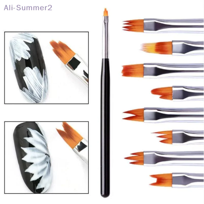 8 قطعة مجموعة مائل التدرج لطخة مسمار زهرة رسم سن المنشار القلم متعدد الوظائف مزيج شكل البتلة اللوحة هلام مسمار فرشاة فنية #5