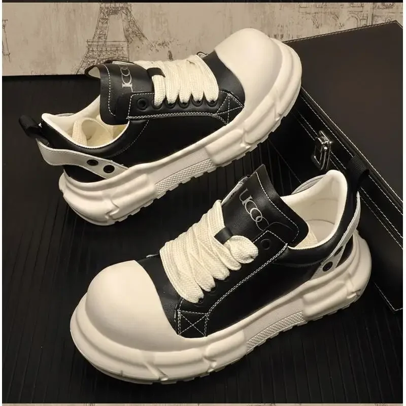 

Men Leather White Low Top Brand Jumbo Lace Up Ro Thick Sole Luxury Designer Trainers Women Street Flat Sneakers Casual Shoes