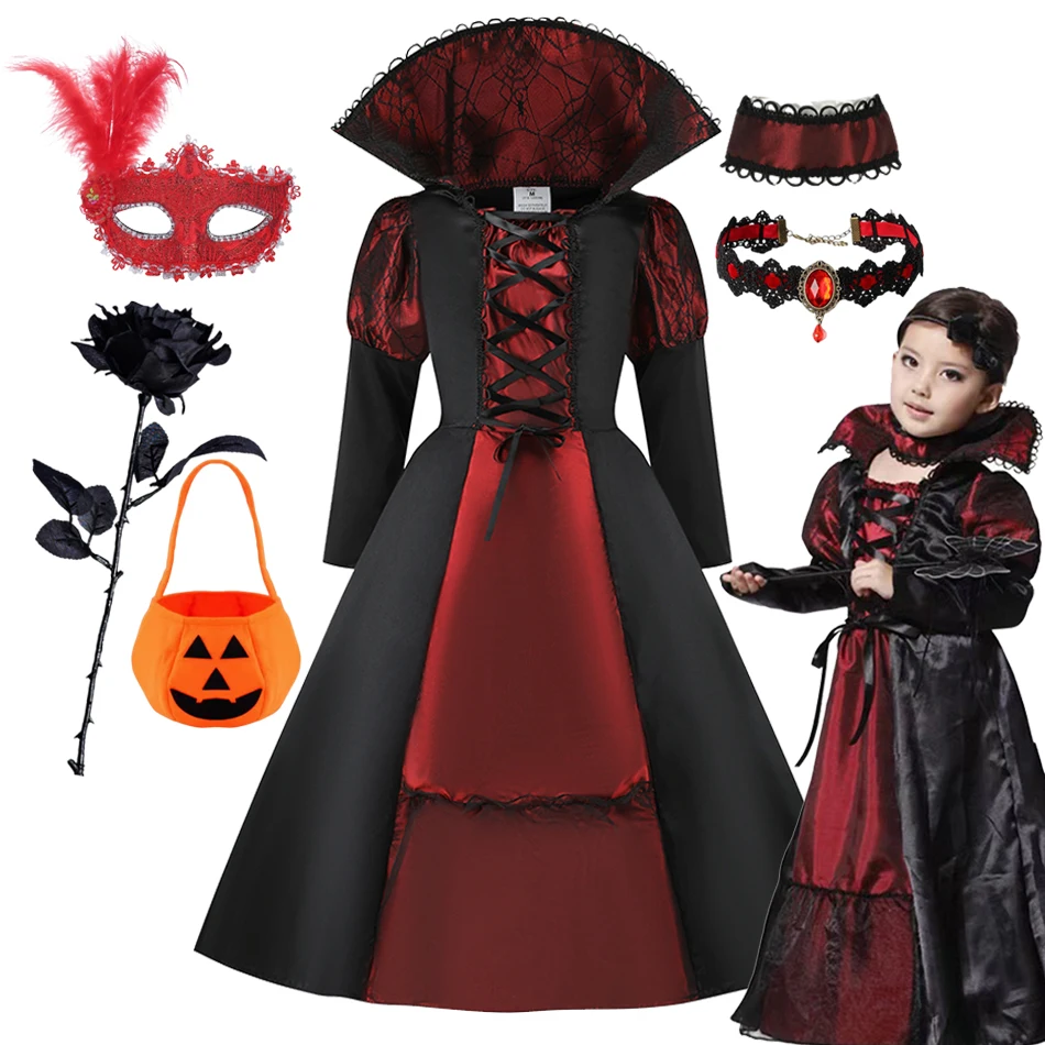 

Girls Halloween Ghost Bride Gothic Costume Vampire Dress Up Role Play Carnival Children Party Cosplay Outfit