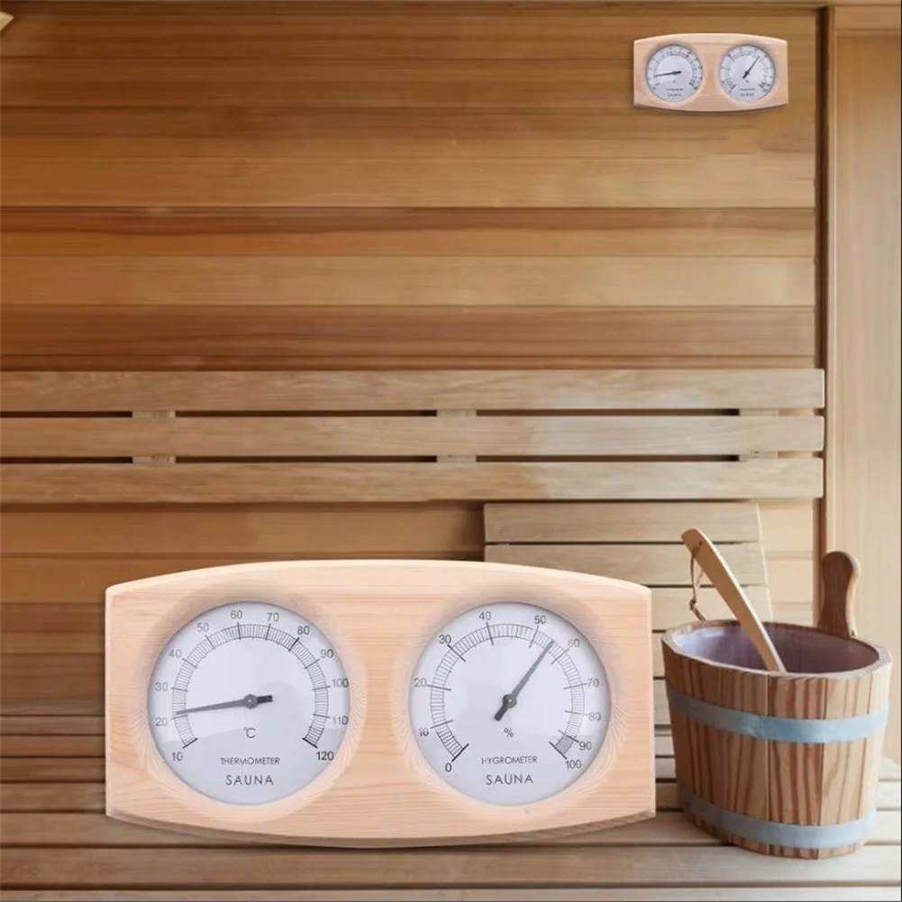 Wooden Sauna Hygrometer Thermometer for Steam Room Temperature and Humidity Measurement 26x14x5cm Lightweight 300g