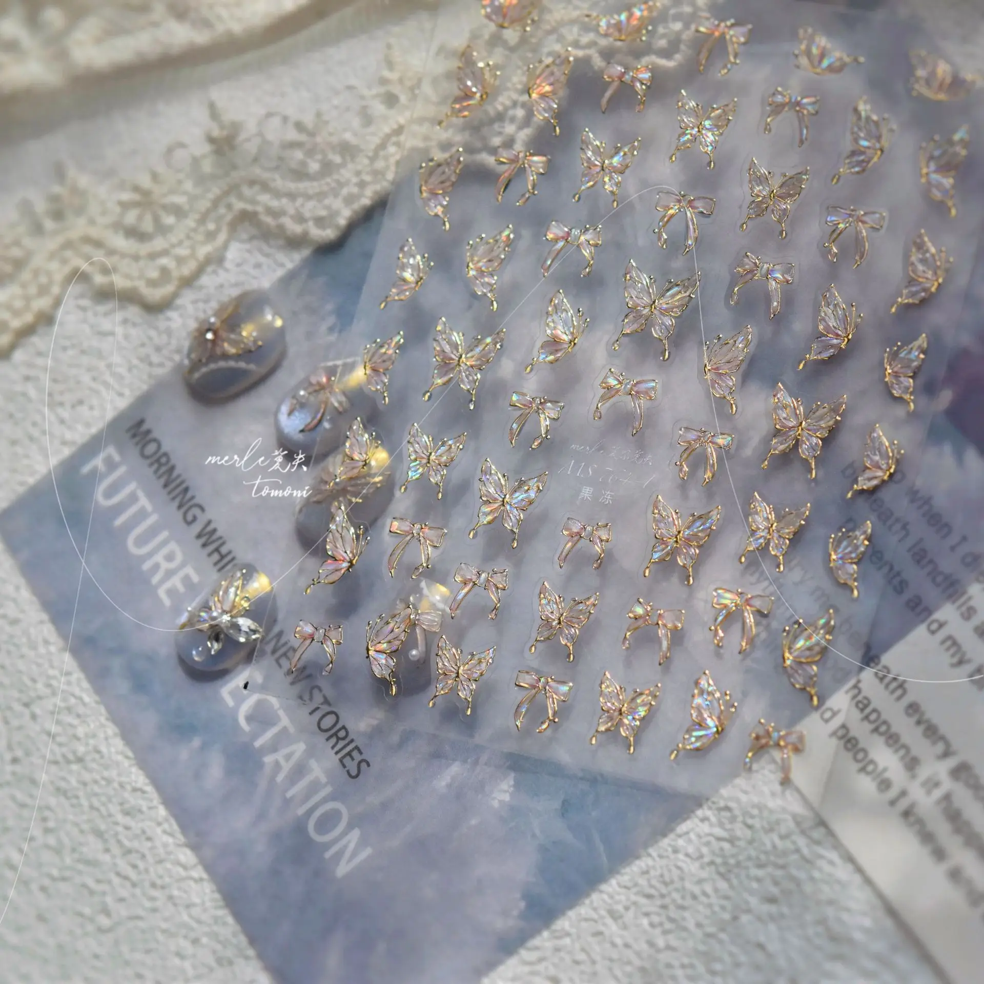 Pegatinas de mariposa 5D para uñas, pegatinas de mariposa de gelatina brillante para decoración de uñas, calcomanías deslizantes autoadhesivas DIY, piezas de manicura