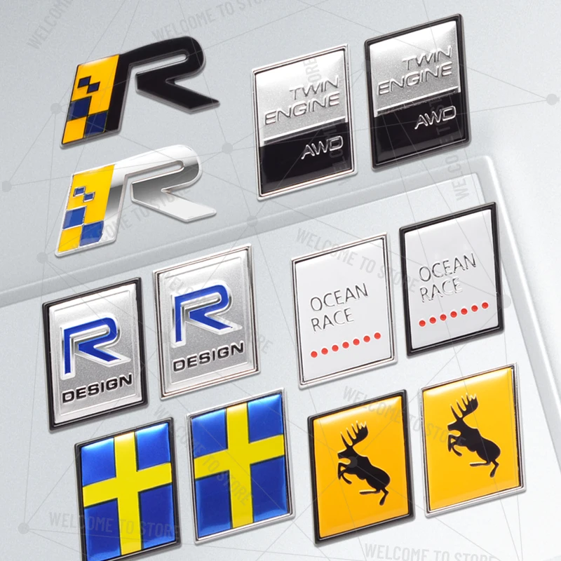 Car Styling For Volvo Moose Test R Design TWIN ENGINE OCEAN RACE Sweden Flag Logo Metal 3D Letter Rear Trunk Decals Badge Decor - view 2