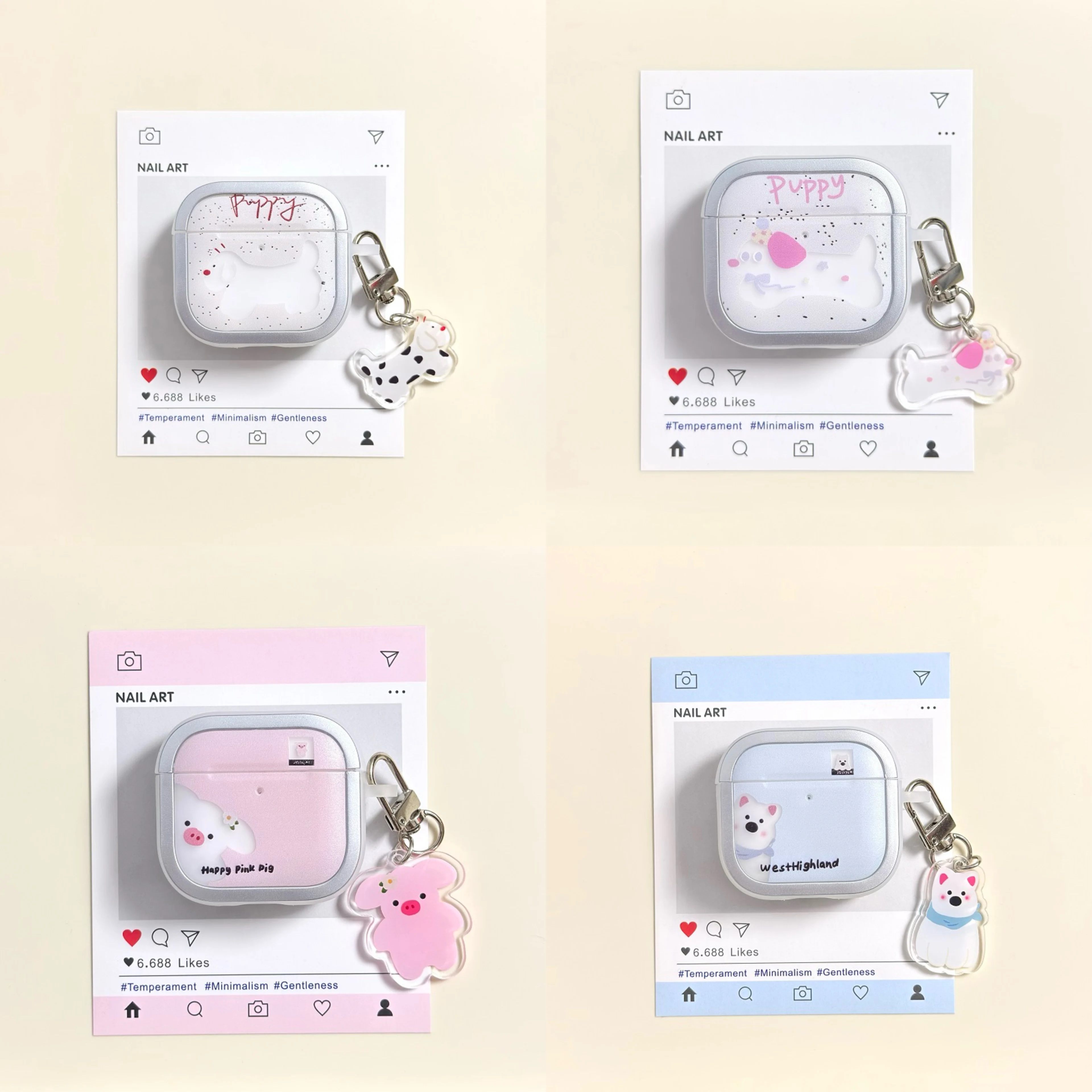 

Korean Cute Puppy Earphone Case For Apple AirPods Pro3 AirPods 4 3 2 1 Pro 2 Shockproof Headphone Protective Cover With Pendant