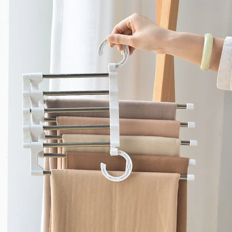 Multifunction Pant Rack towel Shelves Closet Storage Stainless Steel Wardrobe Adjustable Magic Trouser Hangers Storage Organizer