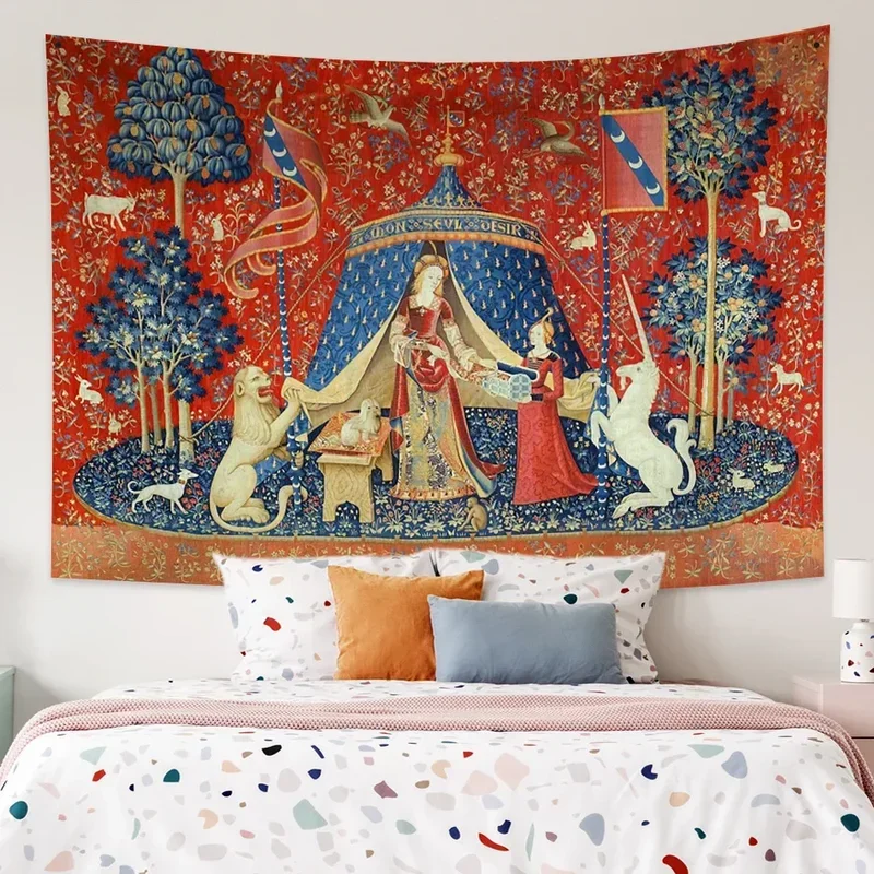 Lady And The Unicorn Tapestry Medieval Tapestry Wall Hanging Printed Home Decor Tapestries Background