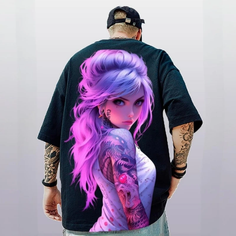 Neue trend ige Herren T-Shirts 3d sexy Beauty-Print Kurzarm T-Shirts Sommer lässig Mann Kleidung lose übergroße T-Shirts für Männer 2024