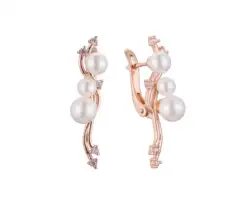New Exclusive Leaf Type 585 Rose Gold Women Long Shell Pearl White Stone Irregular Drop Earrings RU Hot Party Wedding Jewelry