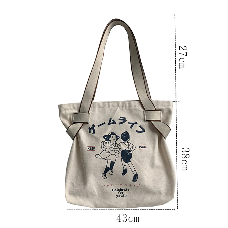 Canvas Tote Bag Women Shopper Bag Girl Shoulder Messenger Fashion Japanese Style Retro Cartoon Anime Print Designer Handbag