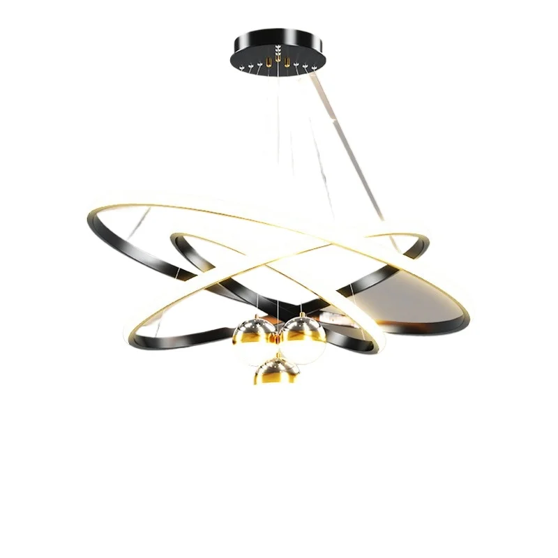 

Modern Living Room Ring Chandelier with Moon Stars Creative Black/Gold Ring Circle LED Chandelier Light for Bedroom Dining Room