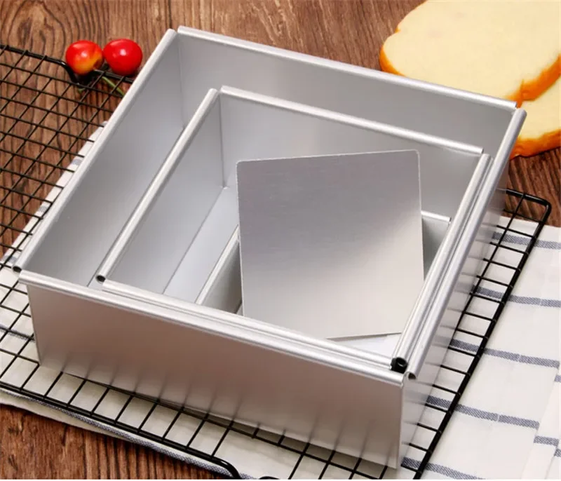 Square Cake Pan with Removable Bottom Anodized Aluminum Wedding Birthday Baking Cake Tin Cheesecake Pan Chiffon Mold stencil