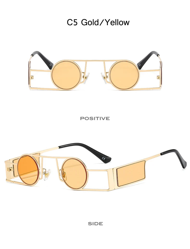 OEC CPO Punk Herren Runde Sonnenbrille Vintage Damen Retro Runde Sonnenbrille Weibliche Einzigartige Metall Steampunk Brille UV400 Oculos – Detail 9