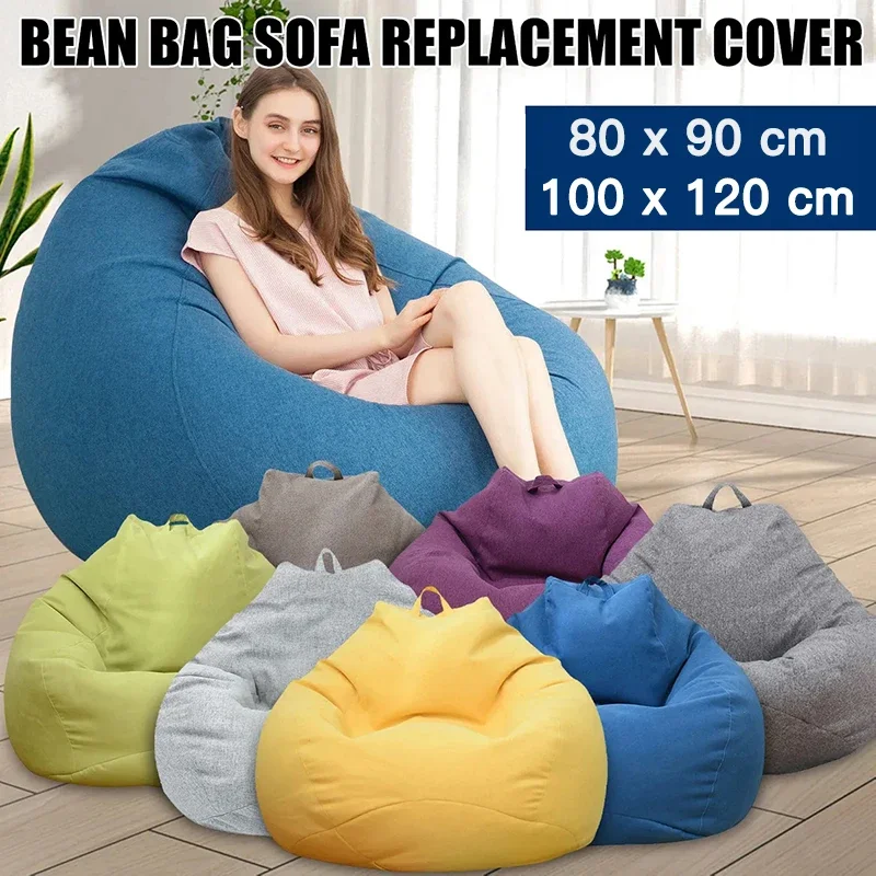 

Lazy Sofa Cover Solid Chair Covers Without Filler Linen Cloth Lounger Seat Bean Bag Pouf Puff Couch Tatami Living Room Beanbags