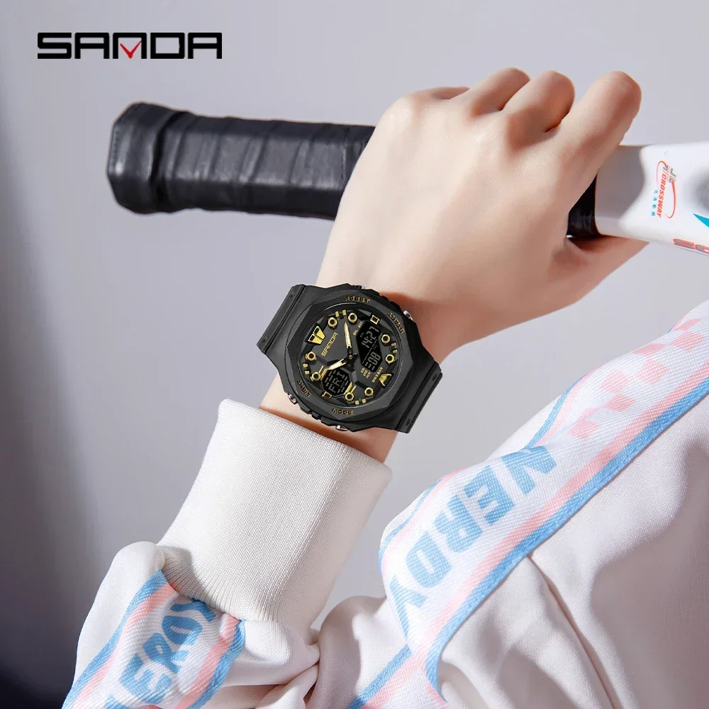 

SANDA 6200 Fashion Trend Electronic Watch Multi functional Alarm Clock Waterproof Cool Male and Female Student rubber watch 2024