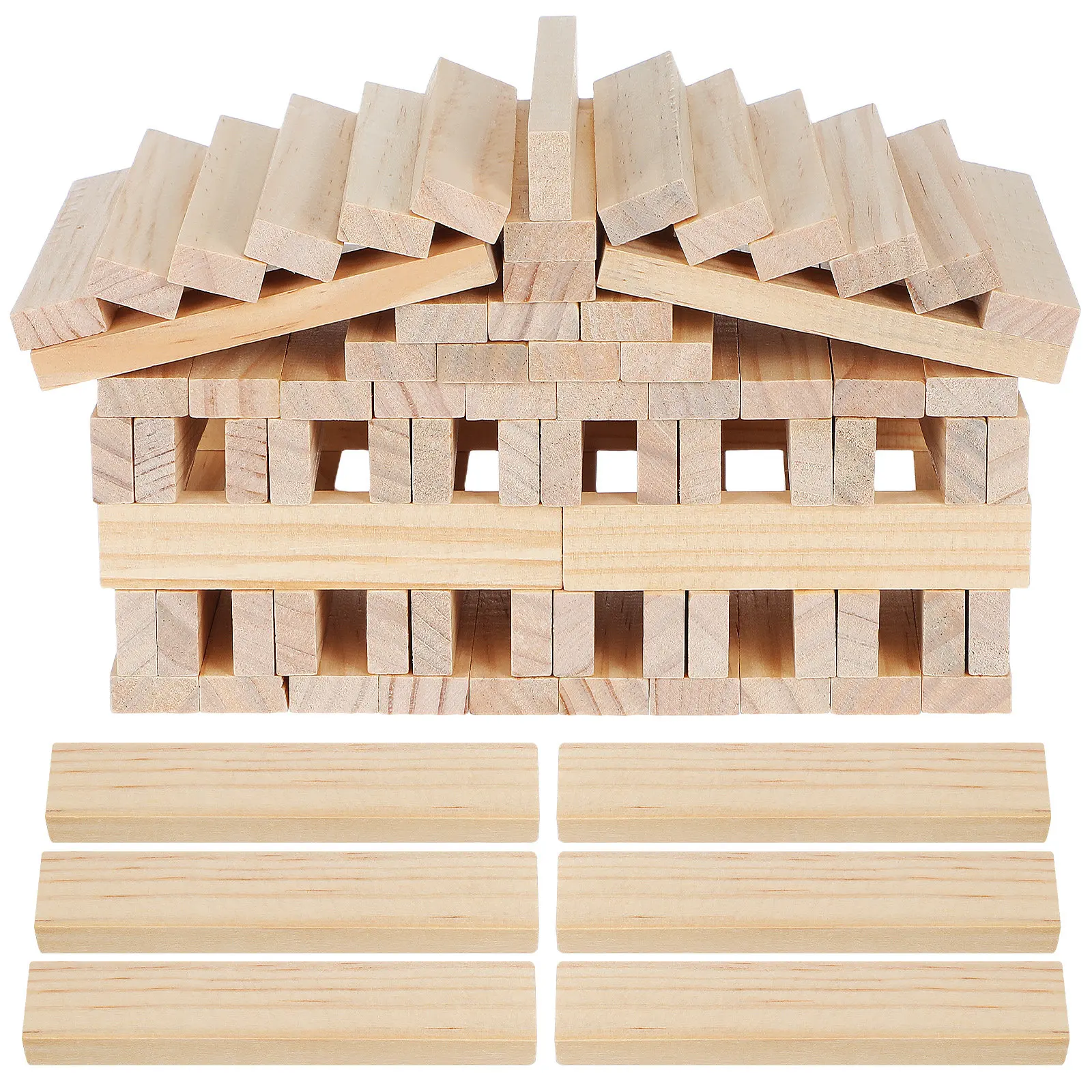 100 Stück Holzstäbchen Konstruktionsbausteine Lernset für Kinder Kreatives Spielen und Hand-Augen-Koordination Holzstreifen