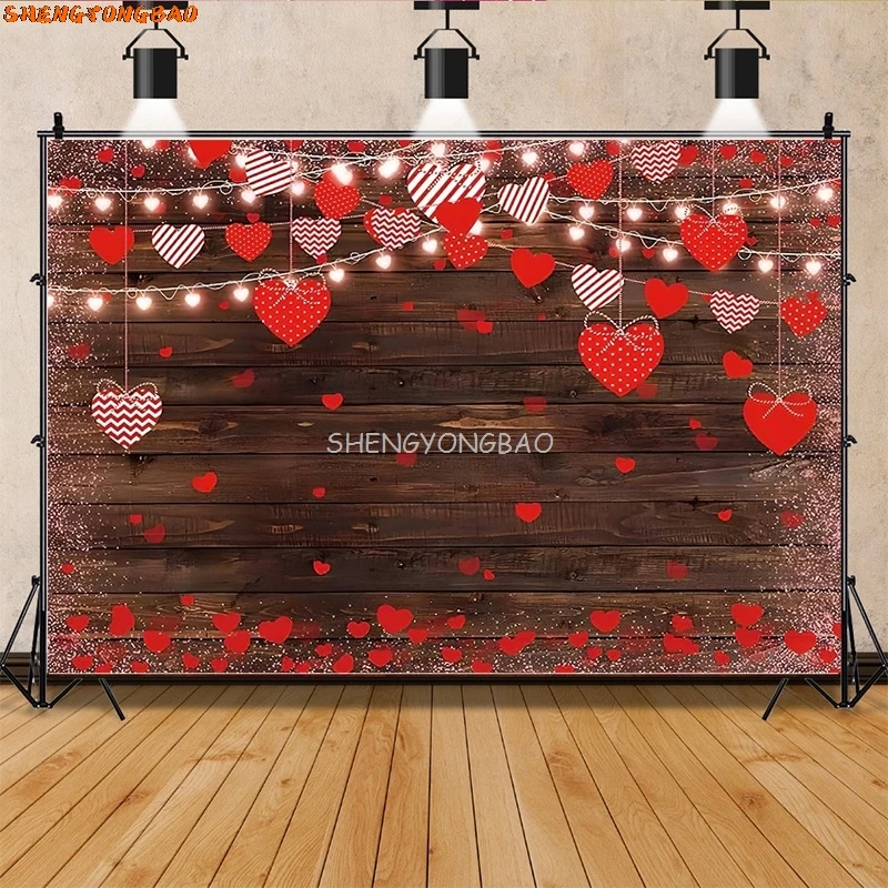 SHENGYONGBAO Valentine's Day Wedding Photography Backdrops Props Rose Love Heart Romantic Photo Balloons Party Background VS-95