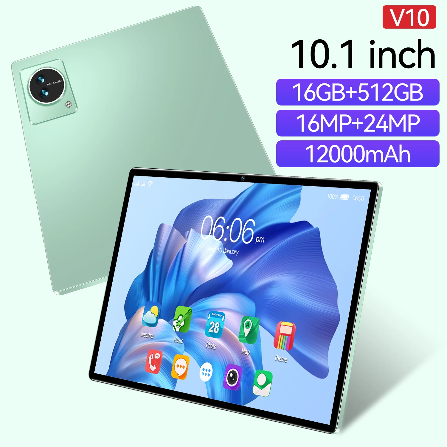 Original Pad V10 10.1 inch Snapdragon870 Android12 5G Double Card HD screen 16GB+1TB 12000mAh GPS Wifi 5G Bluetooth Tablet PC