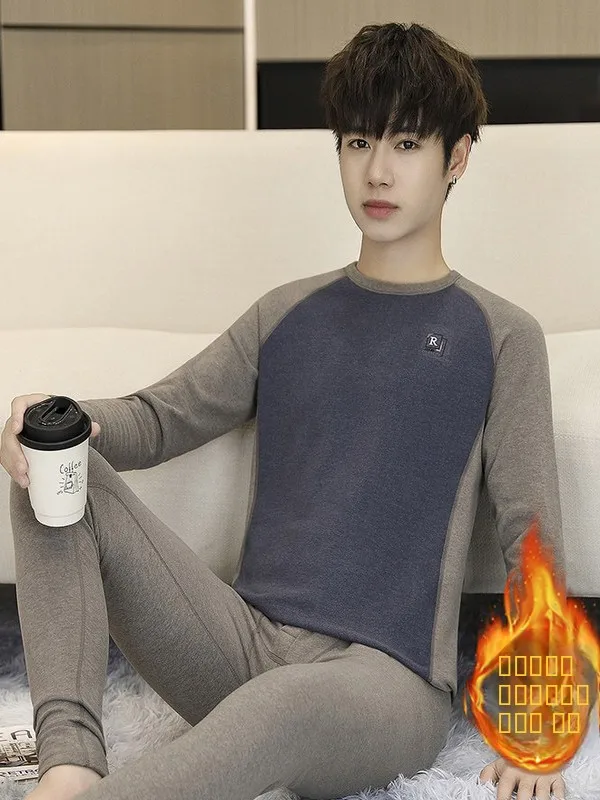 

Мужской комплект термобелья: удлиненные рукава, домашняя одежда, теплая, для студентов и молодежи, зимняя, для дома, из смесового полиэстера и спандекса