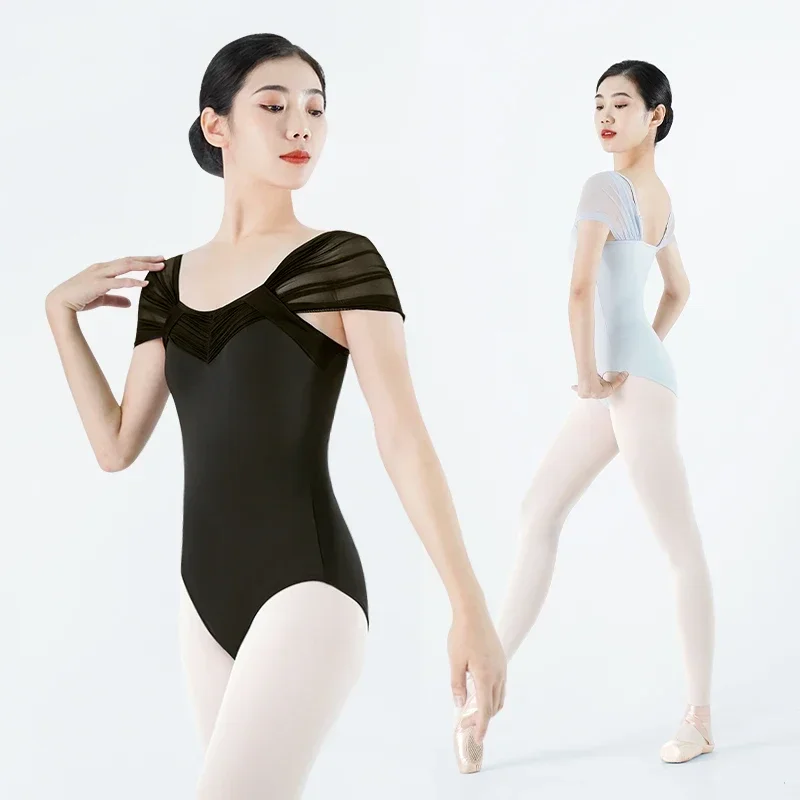 Ballet Leotards For Women Gymnastics Leotard Elastics Mesh Splice Ballet Costume Sexy Deep V Collar Bodysuit Camisole Dance Wear