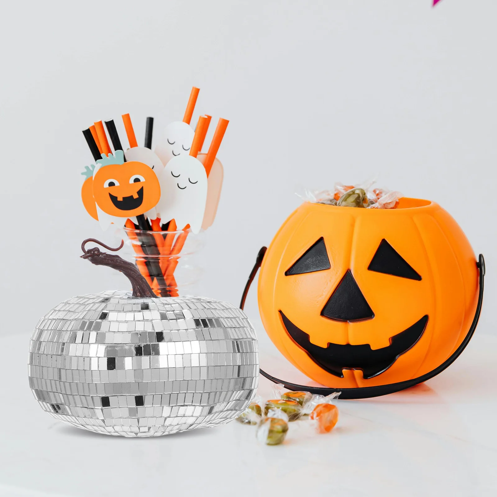 

Artificial Pumpkin Disco Ball Decor Glitter Mirror Reflective Halloween Table Centerpiece Farmhouse Hanging Ornament Wedding